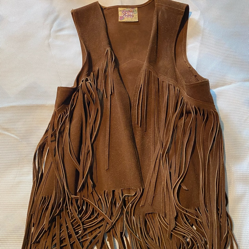 Vintage leather Factory suede fringed vest